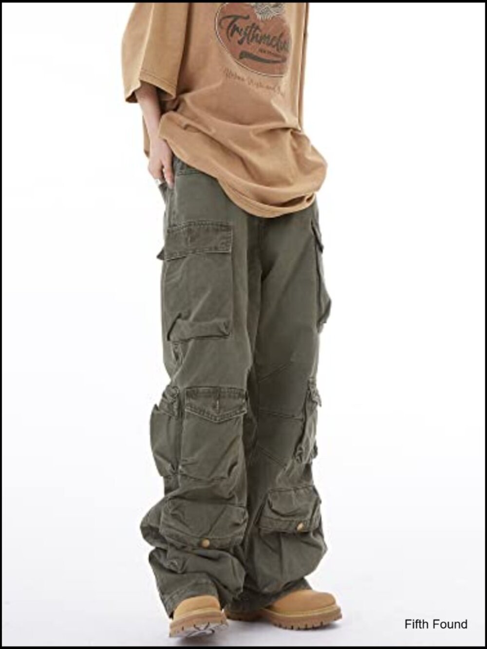Wide Leg Cargo Pants Relaxed Fit Cotton Blend Multi-Pocket Streetwear - Picture 3 of 6